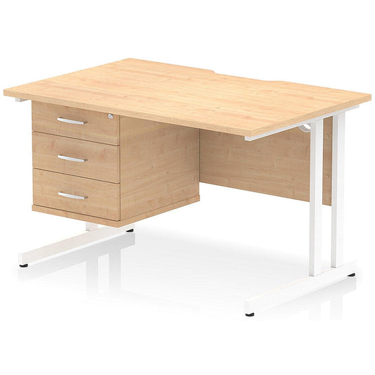 Impulse 1200mm Scalloped Edge Rectangular Desk, White Cantilever Legs, Maple, With 1 x 3 Drawer Fixed Pedestal Easy2Order : I006241