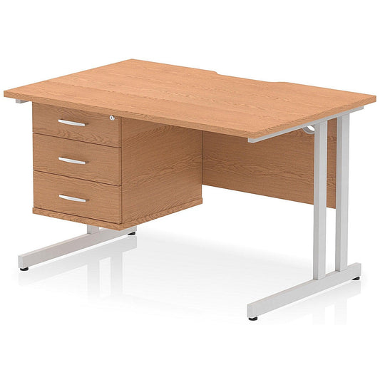 Impulse 1200mm Scalloped Edge Rectangular Desk, Silver Cantilever Legs, Oak, With 1 x 3 Drawer Fixed Pedestal Easy2Order : I006243