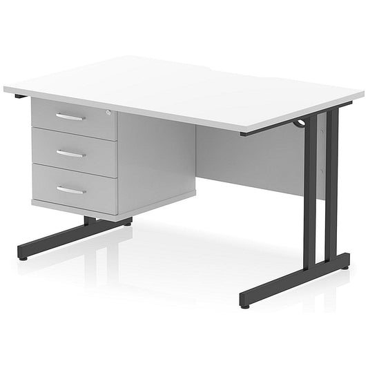 Impulse 1200mm Scalloped Edge Rectangular Desk, Black Cantilever Legs, White, With 1 x 3 Drawer Fixed Pedestal Easy2Order : I006248