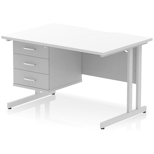 Impulse 1200mm Scalloped Edge Rectangular Desk, Silver Cantilever Legs, White, With 1 x 3 Drawer Fixed Pedestal Easy2Order : I006249