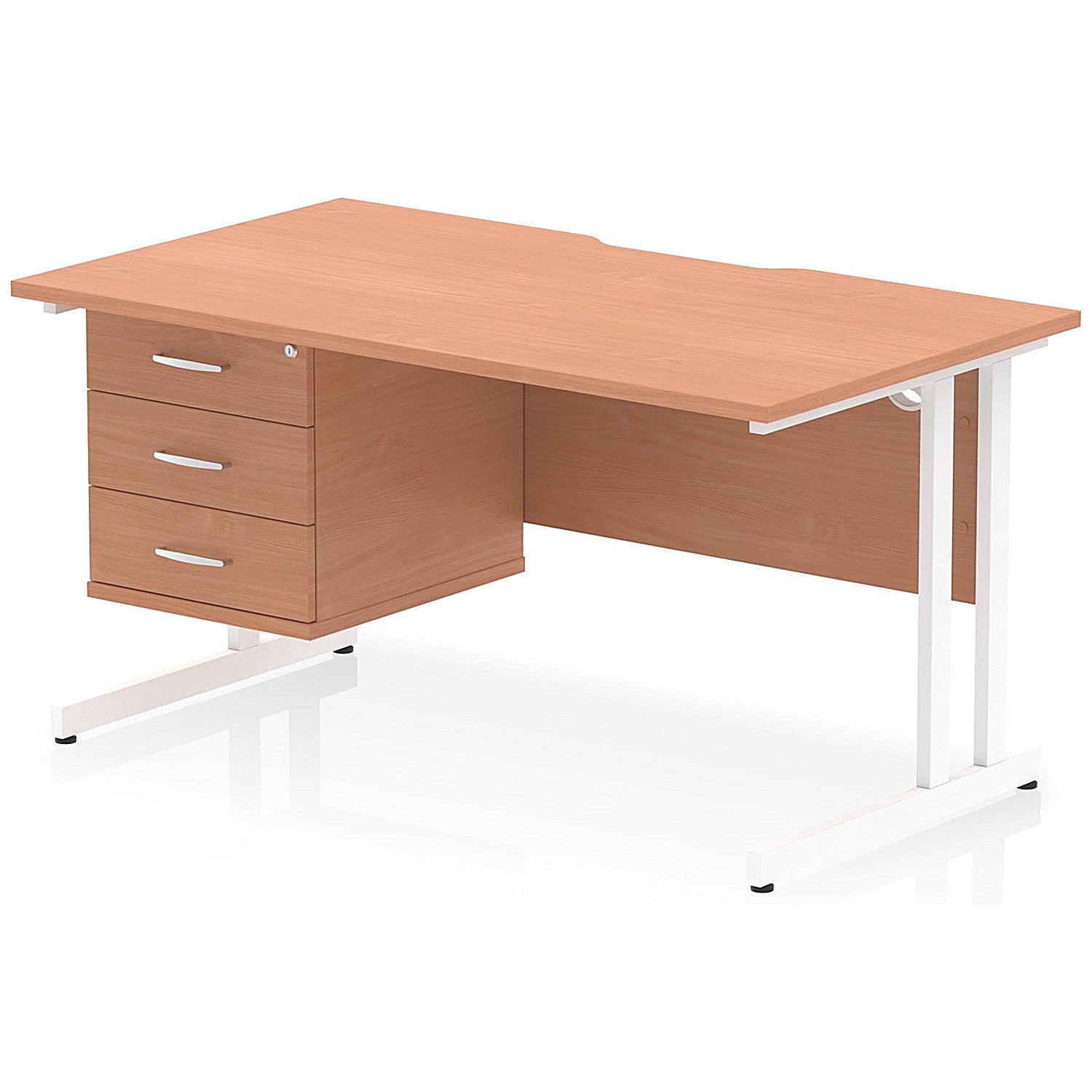 Impulse 1400mm Scalloped Edge Rectangular Desk, White Cantilever Legs, Beech, With 1 x 3 Drawer Fixed Pedestal Easy2Order : I006253