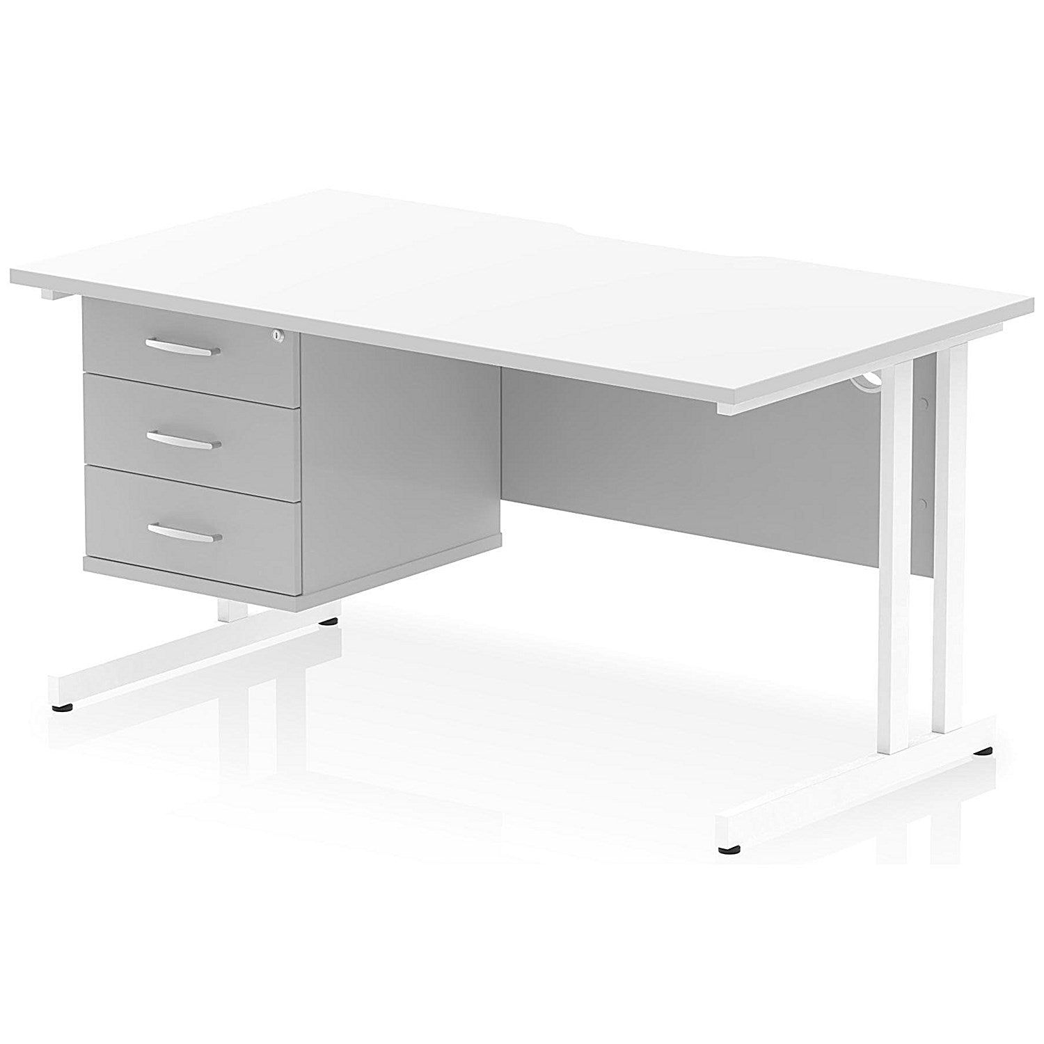 Impulse 1400mm Scalloped Edge Rectangular Desk, White Cantilever Legs, White, With 1 x 3 Drawer Fixed Pedestal Easy2Order : I006268