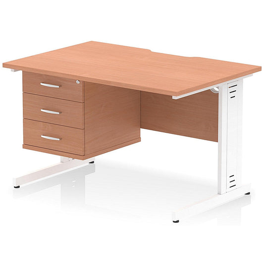 Impulse 1200mm Scalloped Edge Rectangular Desk, White Cable Managed Legs, Beech, With 1 x 3 Drawer Fixed Pedestal Easy2Order : I006289