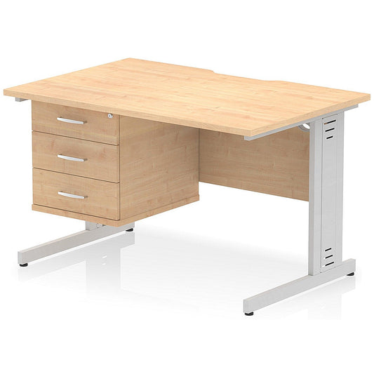 Impulse 1200mm Scalloped Edge Rectangular Desk, Silver Cable Managed Legs, Maple, With 1 x 3 Drawer Fixed Pedestal Easy2Order : I006294