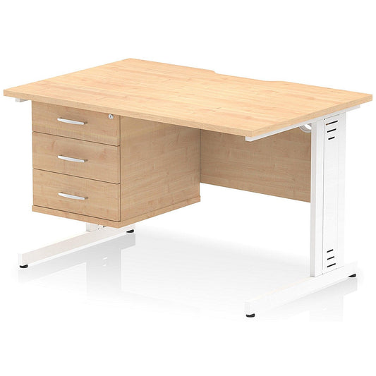 Impulse 1200mm Scalloped Edge Rectangular Desk, White Cable Managed Legs, Maple, With 1 x 3 Drawer Fixed Pedestal Easy2Order : I006295