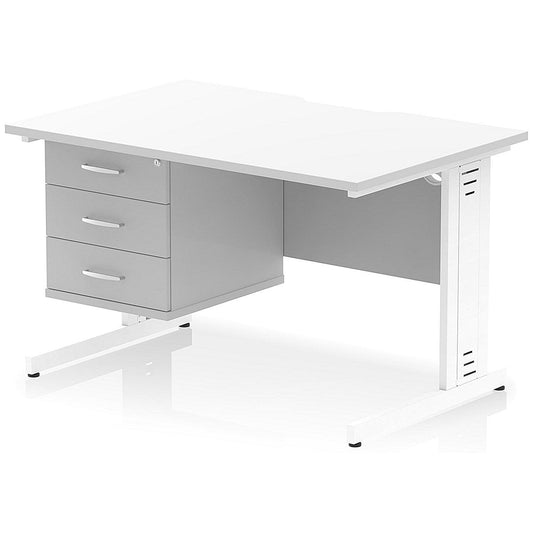 Impulse 1200mm Scalloped Edge Rectangular Desk, White Cable Managed Legs, White, With 1 x 3 Drawer Fixed Pedestal Easy2Order : I006304