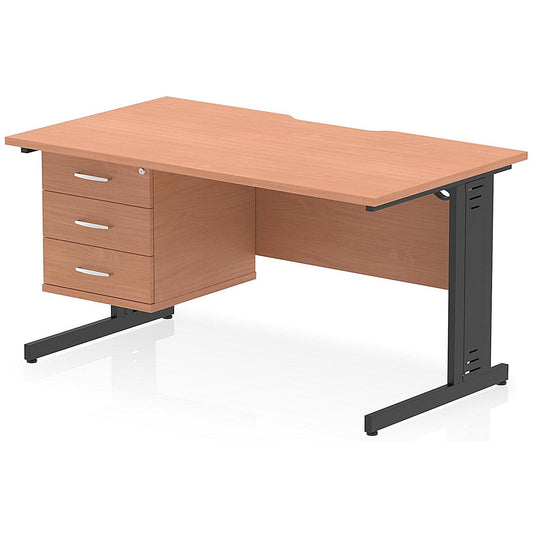 Impulse 1400mm Scalloped Edge Rectangular Desk, Black Cable Managed Legs, Beech, With 1 x 3 Drawer Fixed Pedestal Easy2Order : I006305