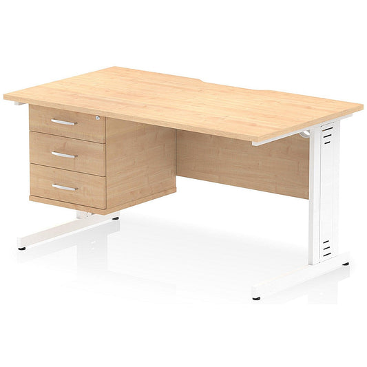 Impulse 1400mm Scalloped Edge Rectangular Desk, White Cable Managed Legs, Maple, With 1 x 3 Drawer Fixed Pedestal Easy2Order : I006313
