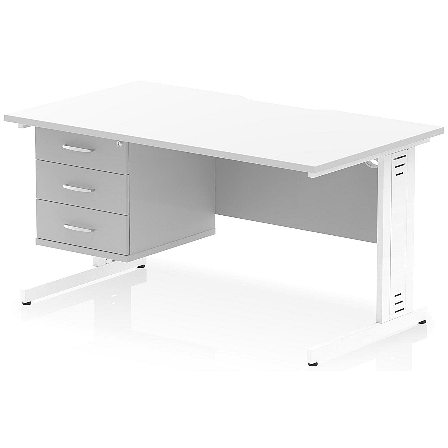 Impulse 1400mm Scalloped Edge Rectangular Desk, White Cable Managed Legs, White, With 1 x 3 Drawer Fixed Pedestal Easy2Order : I006322