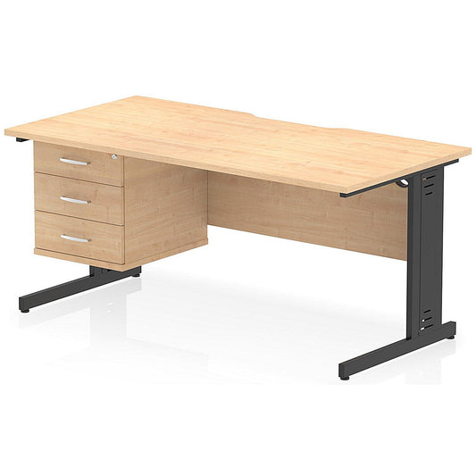 Impulse 1600mm Scalloped Edge Rectangular Desk, Black Cable Managed Legs, Maple, With 1 x 3 Drawer Fixed Pedestal Easy2Order : I006329