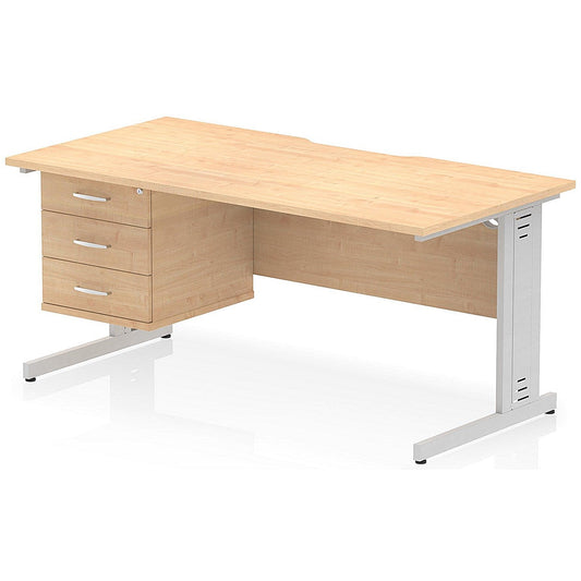 Impulse 1600mm Scalloped Edge Rectangular Desk, Silver Cable Managed Legs, Maple, With 1 x 3 Drawer Fixed Pedestal Easy2Order : I006330