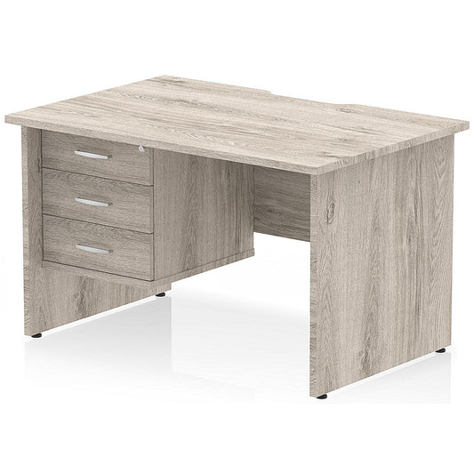 Impulse 1200mm Scalloped Edge Rectangular Desk, Panel End Legs, Grey Oak With 1 x 3 Drawer Fixed Pedestal Easy2Order : I006342