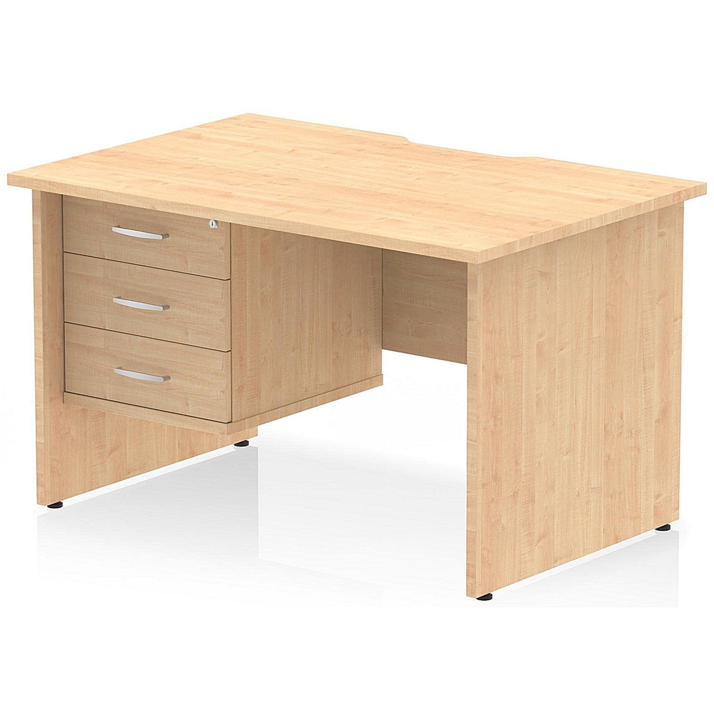 Impulse 1200mm Scalloped Edge Rectangular Desk, Panel End Legs, Maple With 1 x 3 Drawer Fixed Pedestal Easy2Order : I006343