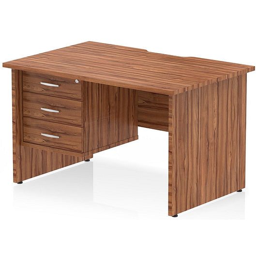 Impulse 1200mm Scalloped Edge Rectangular Desk, Panel End Legs, Walnut With 1 x 3 Drawer Fixed Pedestal Easy2Order : I006345