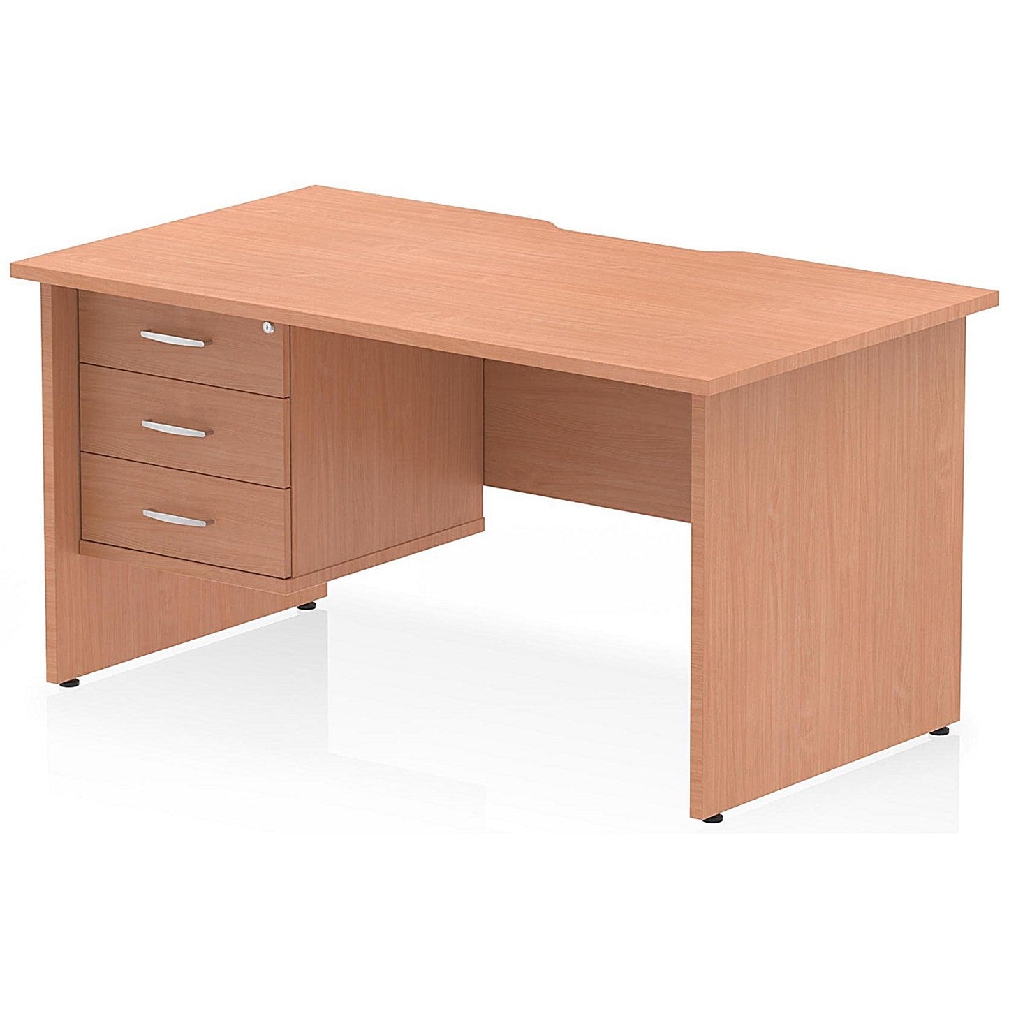 Impulse 1400mm Scalloped Edge Rectangular Desk, Panel End Legs, Beech With 1 x 3 Drawer Fixed Pedestal Easy2Order : I006347