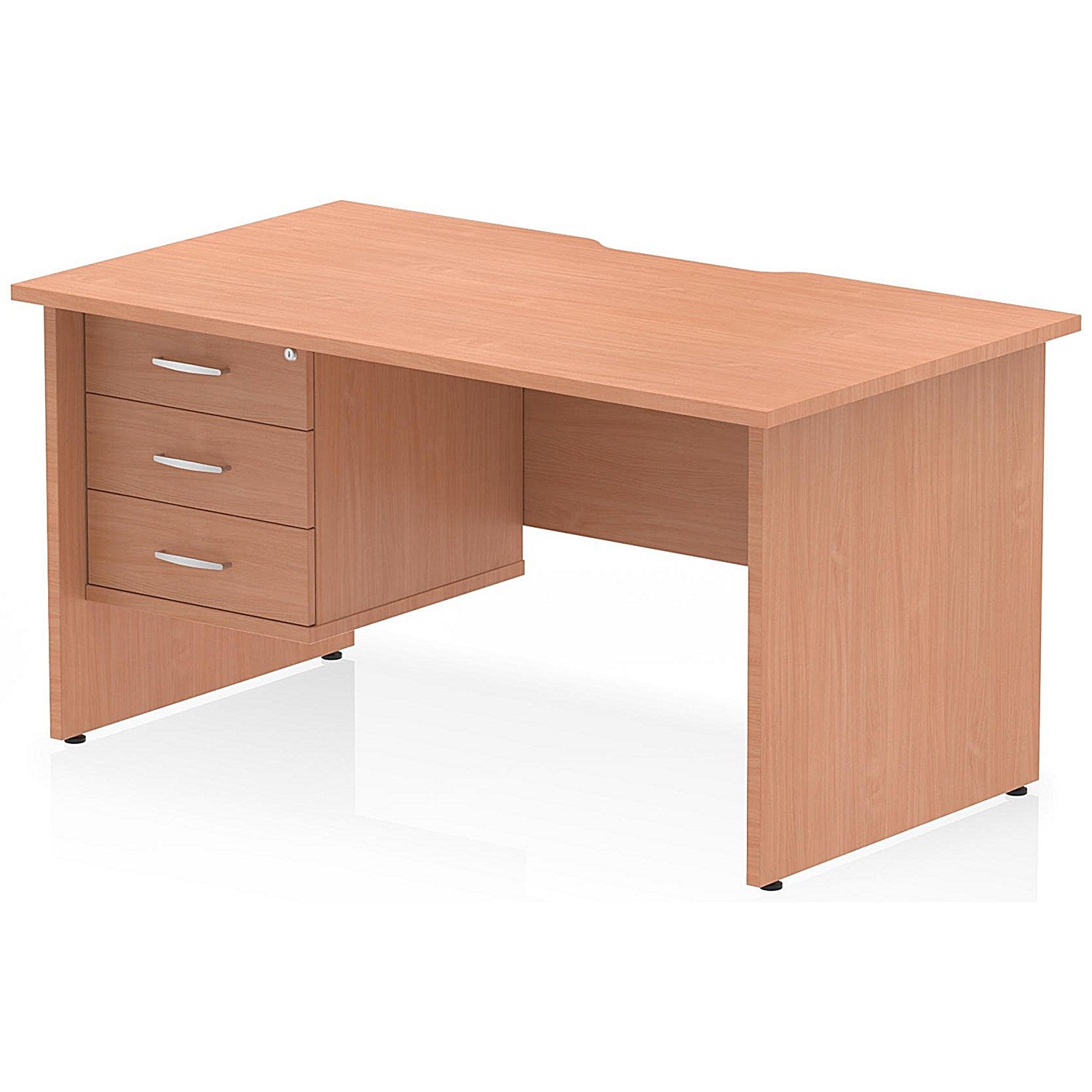 Impulse 1400mm Scalloped Edge Rectangular Desk, Panel End Legs, Beech With 1 x 3 Drawer Fixed Pedestal Easy2Order : I006347