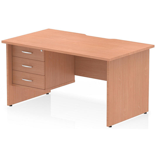 Impulse 1400mm Scalloped Edge Rectangular Desk, Panel End Legs, Beech With 1 x 3 Drawer Fixed Pedestal Easy2Order : I006347