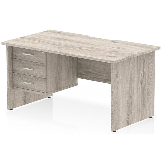 Impulse 1400mm Scalloped Edge Rectangular Desk, Panel End Legs, Grey Oak With 1 x 3 Drawer Fixed Pedestal Easy2Order : I006348