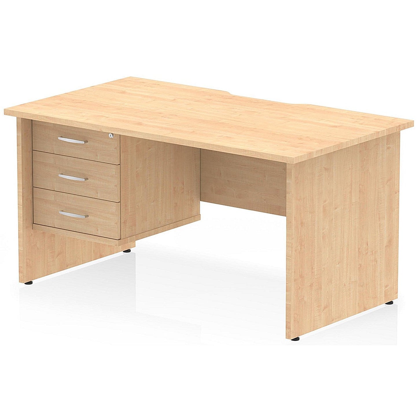 Impulse 1400mm Scalloped Edge Rectangular Desk, Panel End Legs, Maple With 1 x 3 Drawer Fixed Pedestal Easy2Order : I006349