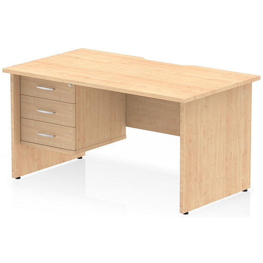 Impulse 1400mm Scalloped Edge Rectangular Desk, Panel End Legs, Maple With 1 x 3 Drawer Fixed Pedestal Easy2Order : I006349