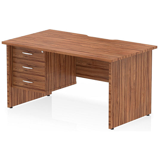 Impulse 1400mm Scalloped Edge Rectangular Desk, Panel End Legs, Walnut With 1 x 3 Drawer Fixed Pedestal Easy2Order : I006351