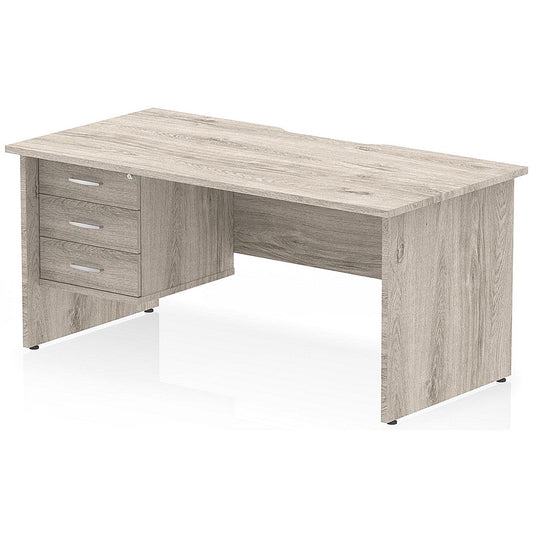 Impulse 1600mm Scalloped Edge Rectangular Desk, Panel End Legs, Grey Oak With 1 x 3 Drawer Fixed Pedestal Easy2Order : I006354