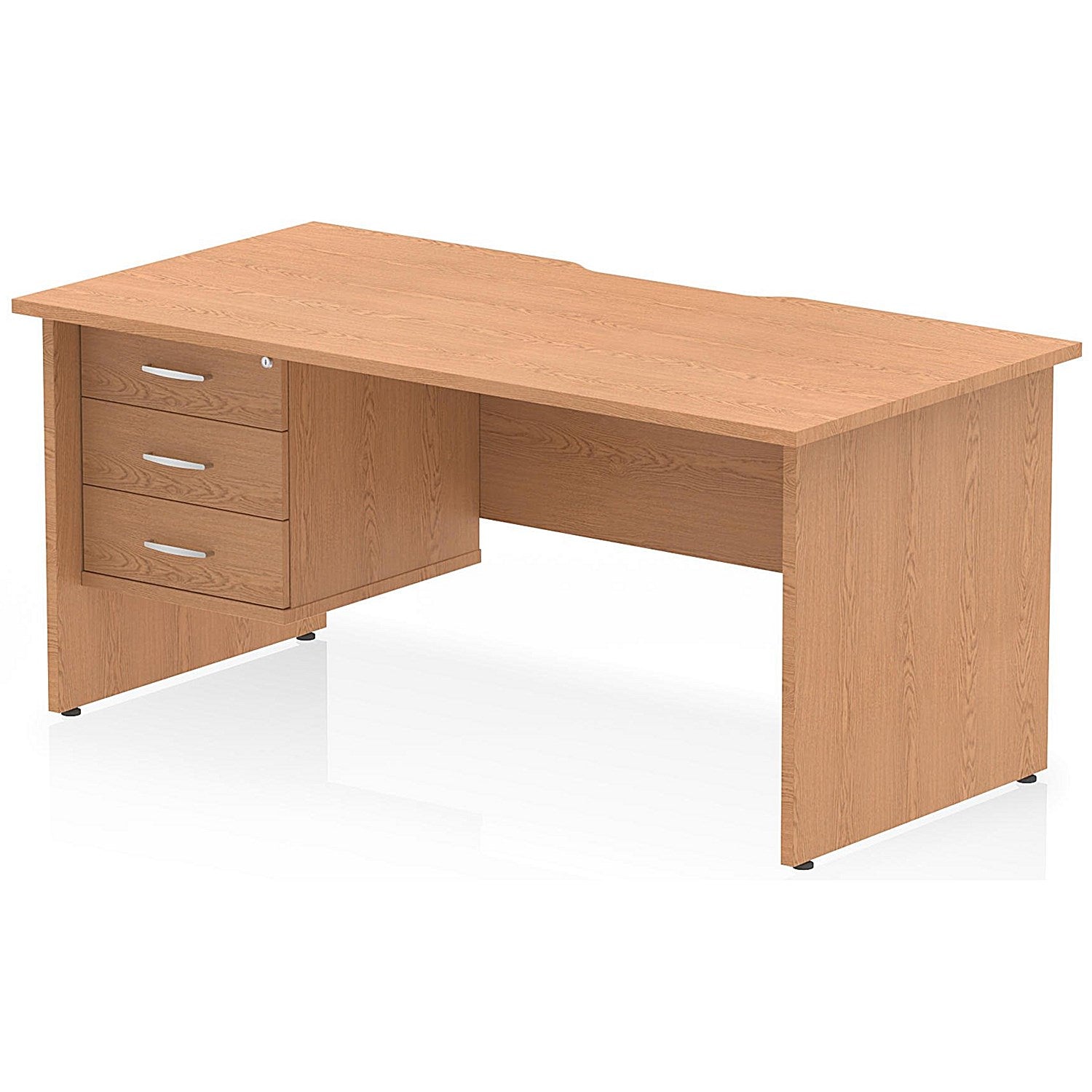 Impulse 1600mm Scalloped Edge Rectangular Desk, Panel End Legs, Oak With 1 x 3 Drawer Fixed Pedestal Easy2Order : I006356