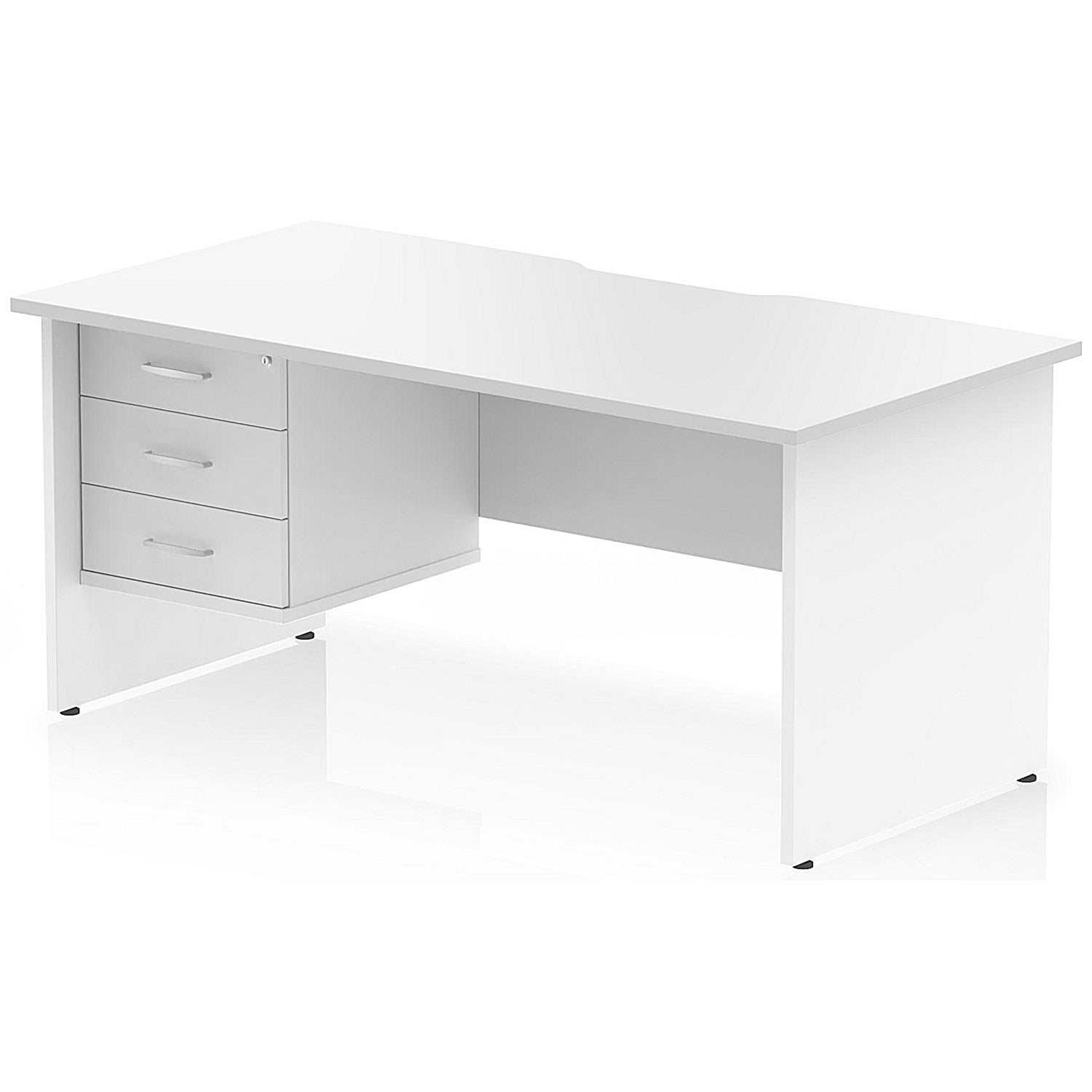 Impulse 1600mm Scalloped Edge Rectangular Desk, Panel End Legs, White With 1 x 3 Drawer Fixed Pedestal Easy2Order : I006358
