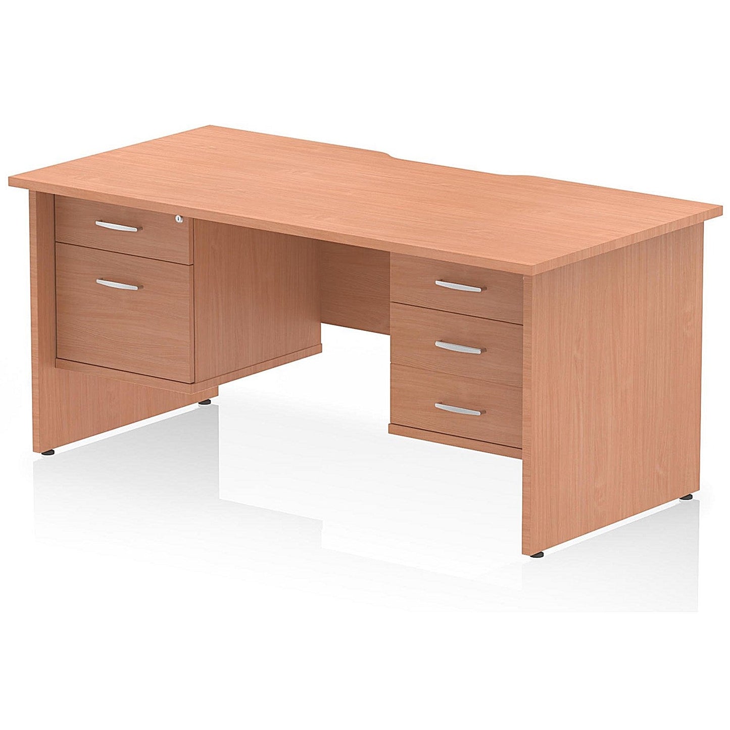 Impulse 1600mm Scalloped Edge Rectangular Desk, Panel End Legs, Beech With 1 x 2 Drawer and 1 x 3 Drawer Fixed Pedestals Easy2Order : I006395