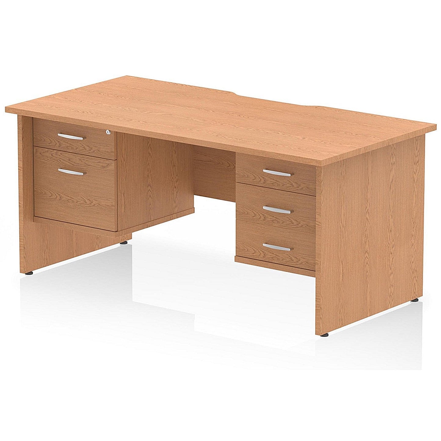 Impulse 1600mm Scalloped Edge Rectangular Desk, Panel End Legs, Oak With 1 x 2 Drawer and 1 x 3 Drawer Fixed Pedestals Easy2Order : I006398