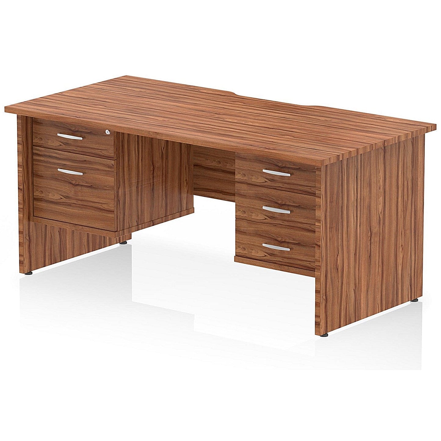 Impulse 1600mm Scalloped Edge Rectangular Desk, Panel End Legs, Walnut With 1 x 2 Drawer and 1 x 3 Drawer Fixed Pedestals Easy2Order : I006399