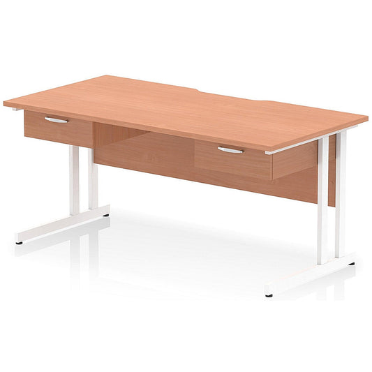 Impulse 1600mm Scalloped Edge Rectangular Desk, White Cantilever Legs, Beech, With 2 x 1 Drawer Fixed Pedestals Easy2Order : I006403