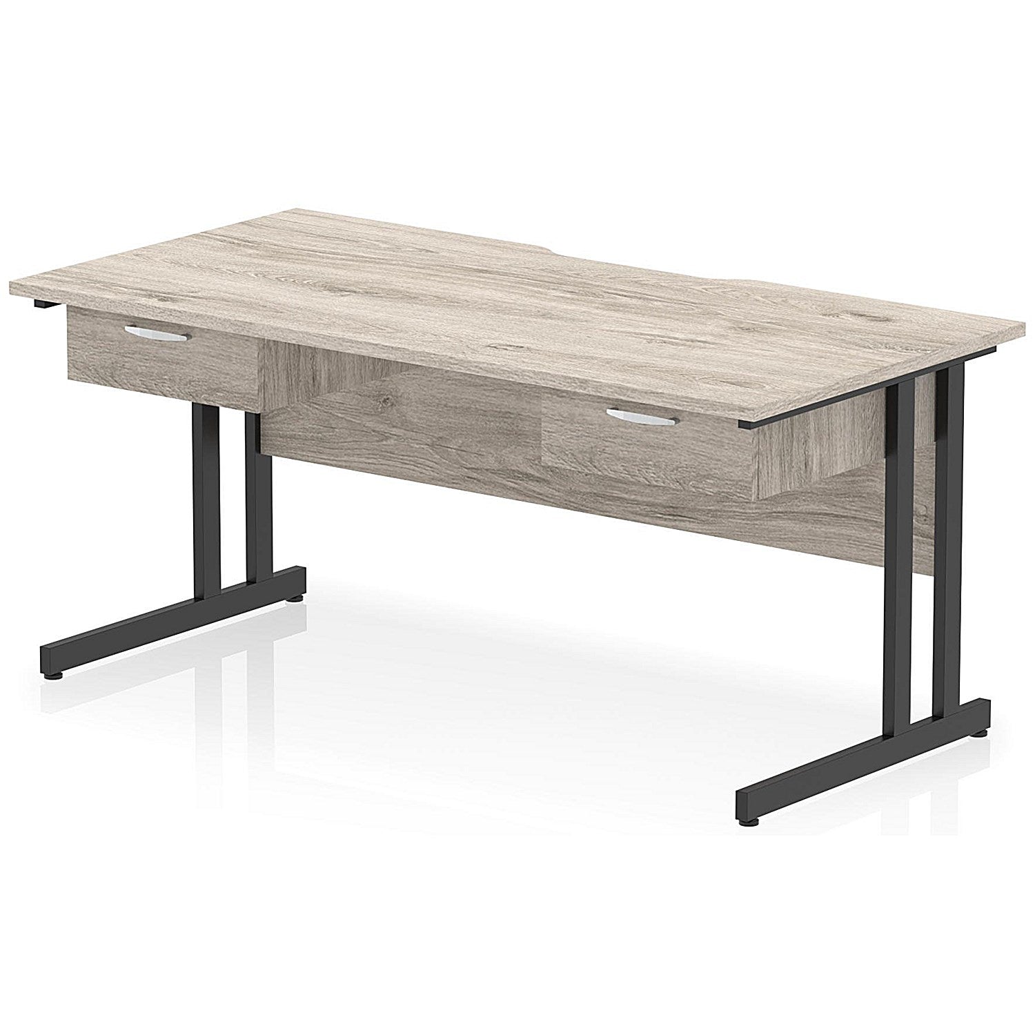 Impulse 1600mm Scalloped Edge Rectangular Desk, Black Cantilever Legs, Grey Oak, With 2 x 1 Drawer Fixed Pedestals Easy2Order : I006404