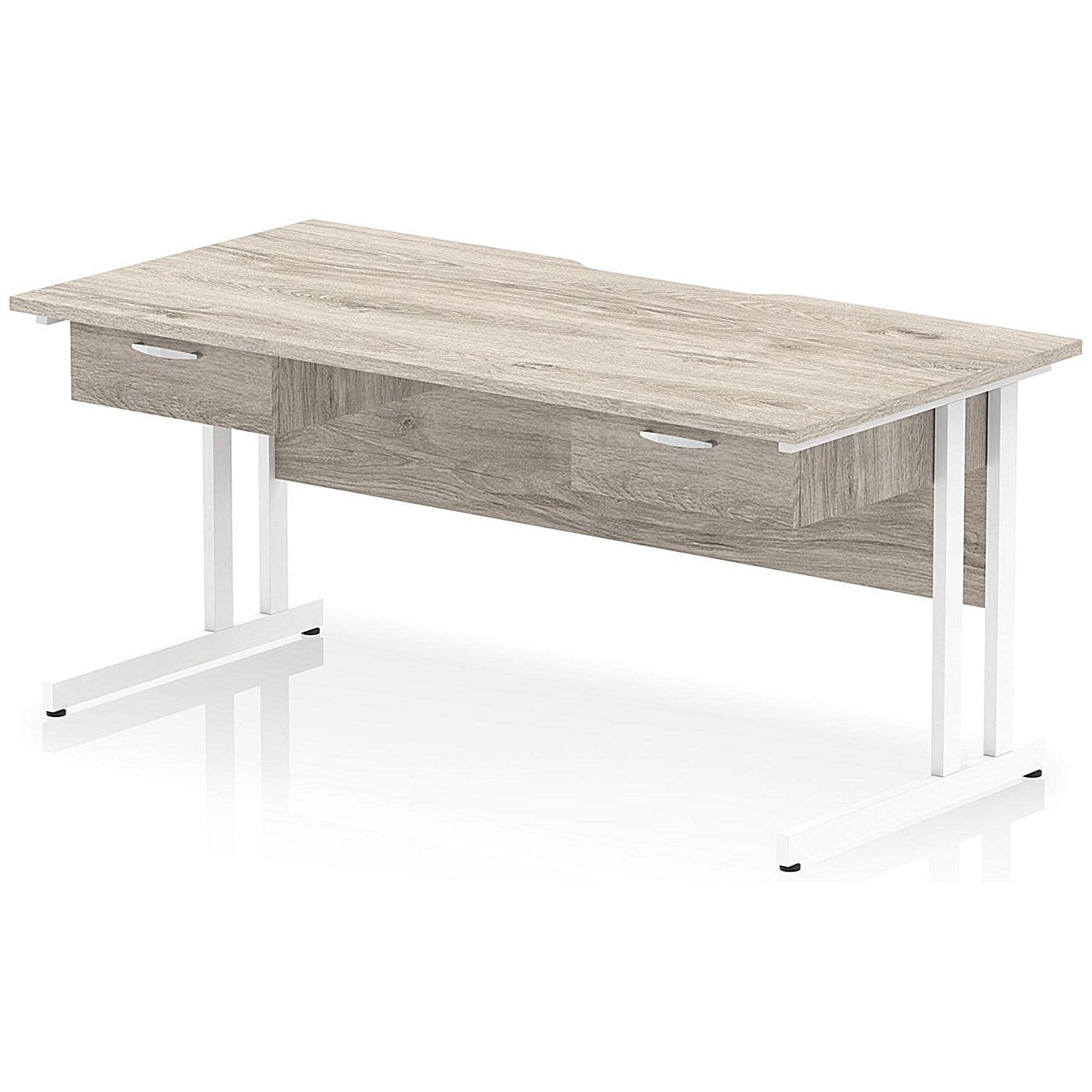 Impulse 1600mm Scalloped Edge Rectangular Desk, White Cantilever Legs, Grey Oak, With 2 x 1 Drawer Fixed Pedestals Easy2Order : I006406