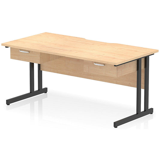 Impulse 1600mm Scalloped Edge Rectangular Desk, Black Cantilever Legs, Maple, With 2 x 1 Drawer Fixed Pedestals Easy2Order : I006407