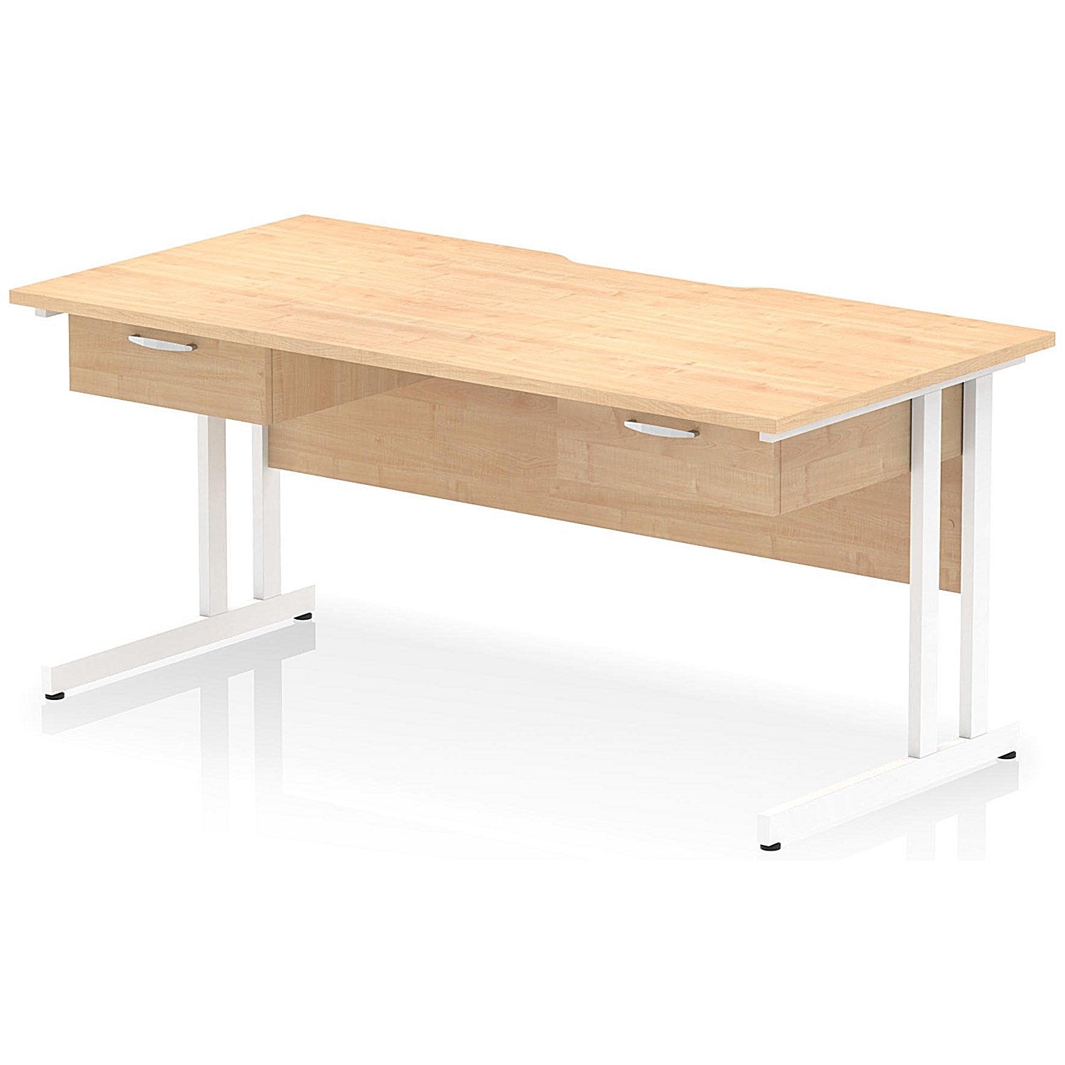 Impulse 1600mm Scalloped Edge Rectangular Desk, White Cantilever Legs, Maple, With 2 x 1 Drawer Fixed Pedestals Easy2Order : I006409