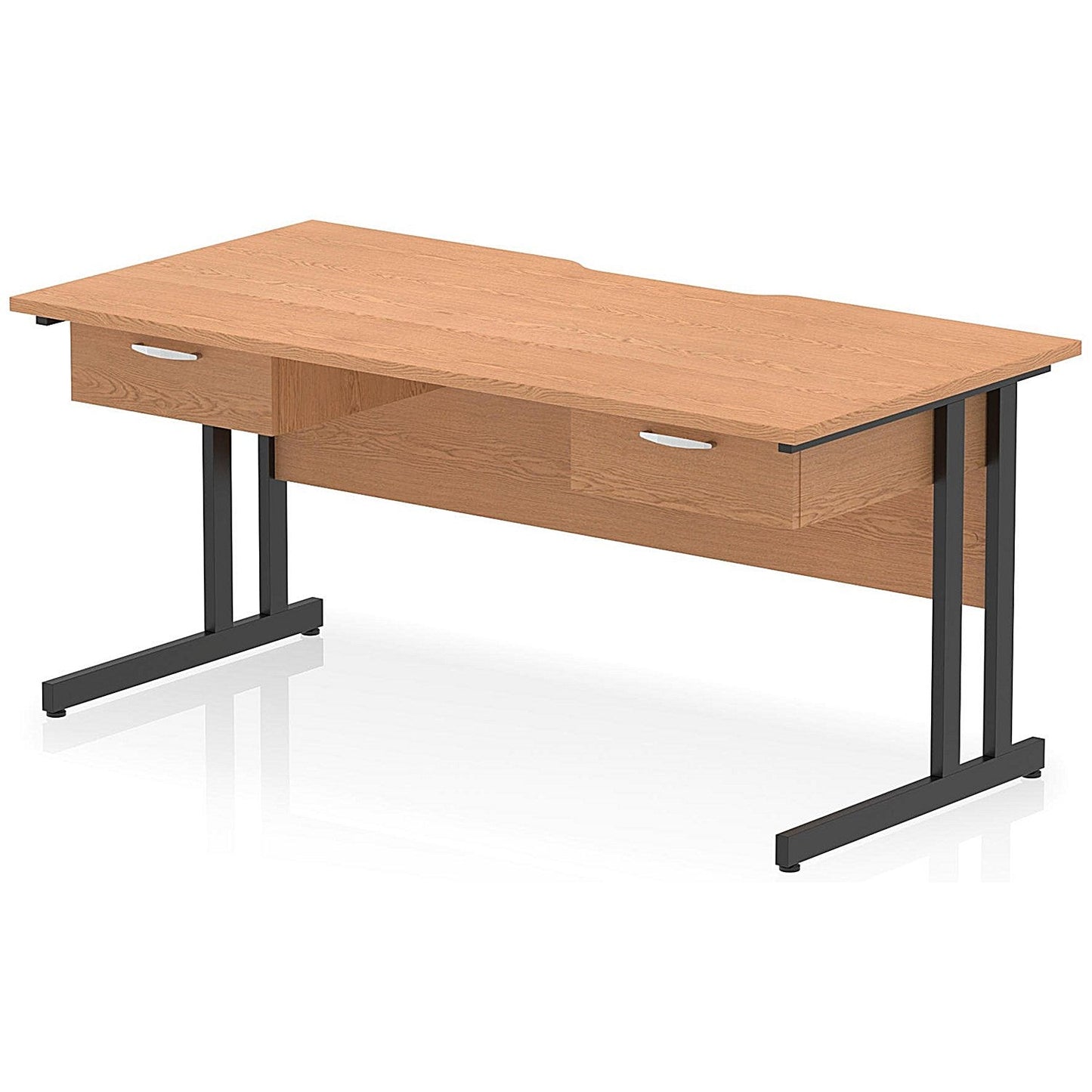 Impulse 1600mm Scalloped Edge Rectangular Desk, Black Cantilever Legs, Oak, With 2 x 1 Drawer Fixed Pedestals Easy2Order : I006410
