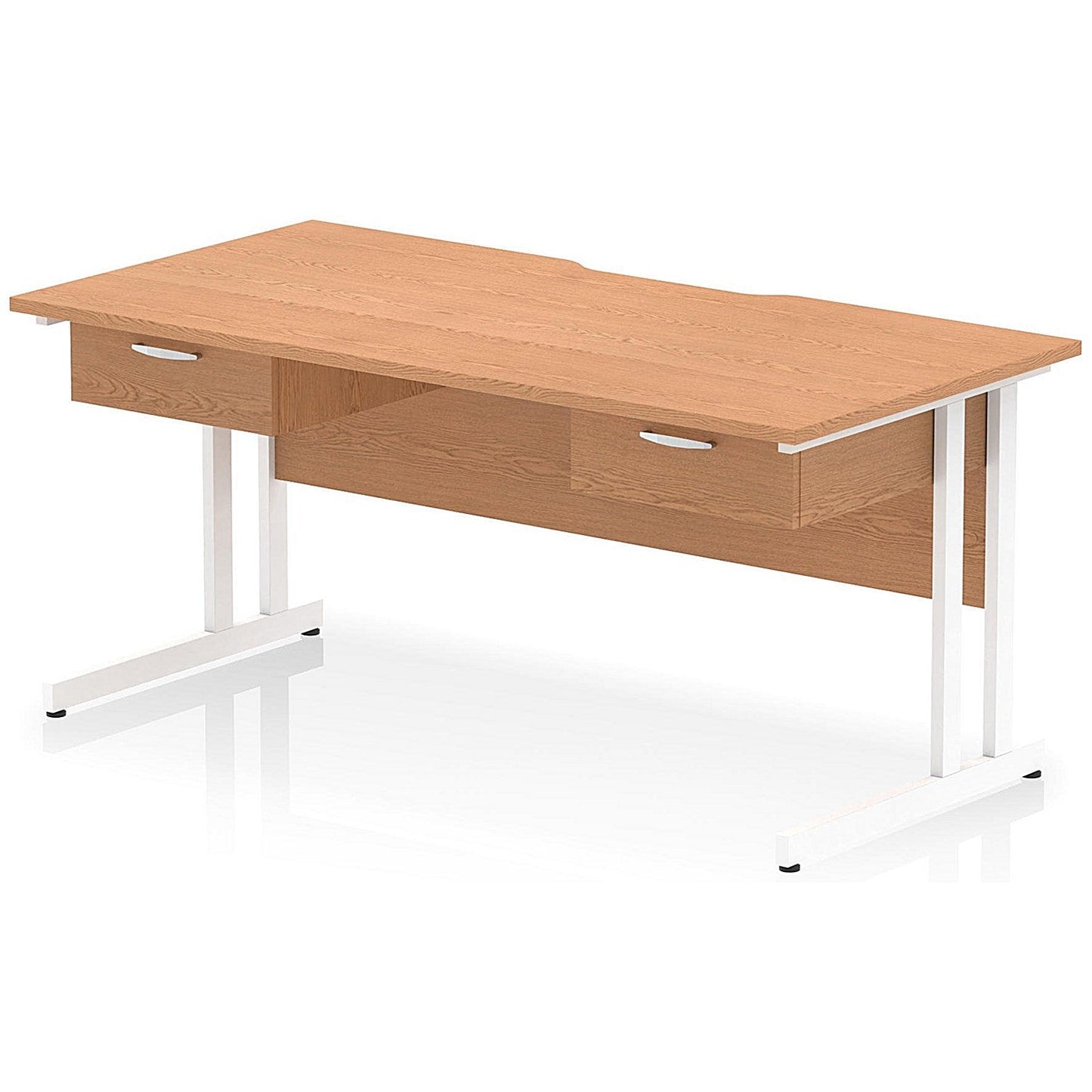 Impulse 1600mm Scalloped Edge Rectangular Desk, White Cantilever Legs, Oak, With 2 x 1 Drawer Fixed Pedestals Easy2Order : I006412