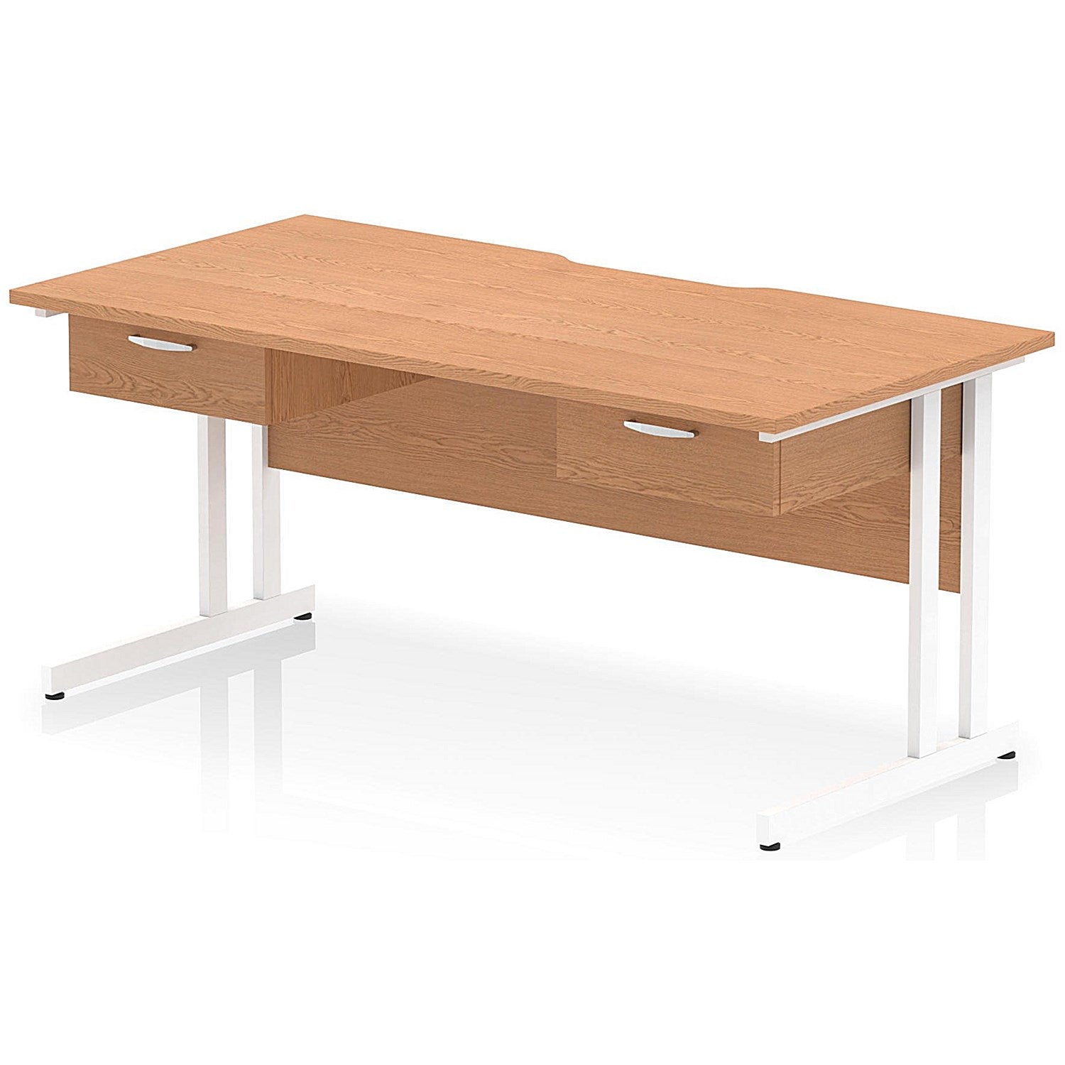 Impulse 1600mm Scalloped Edge Rectangular Desk, White Cantilever Legs, Oak, With 2 x 1 Drawer Fixed Pedestals Easy2Order : I006412