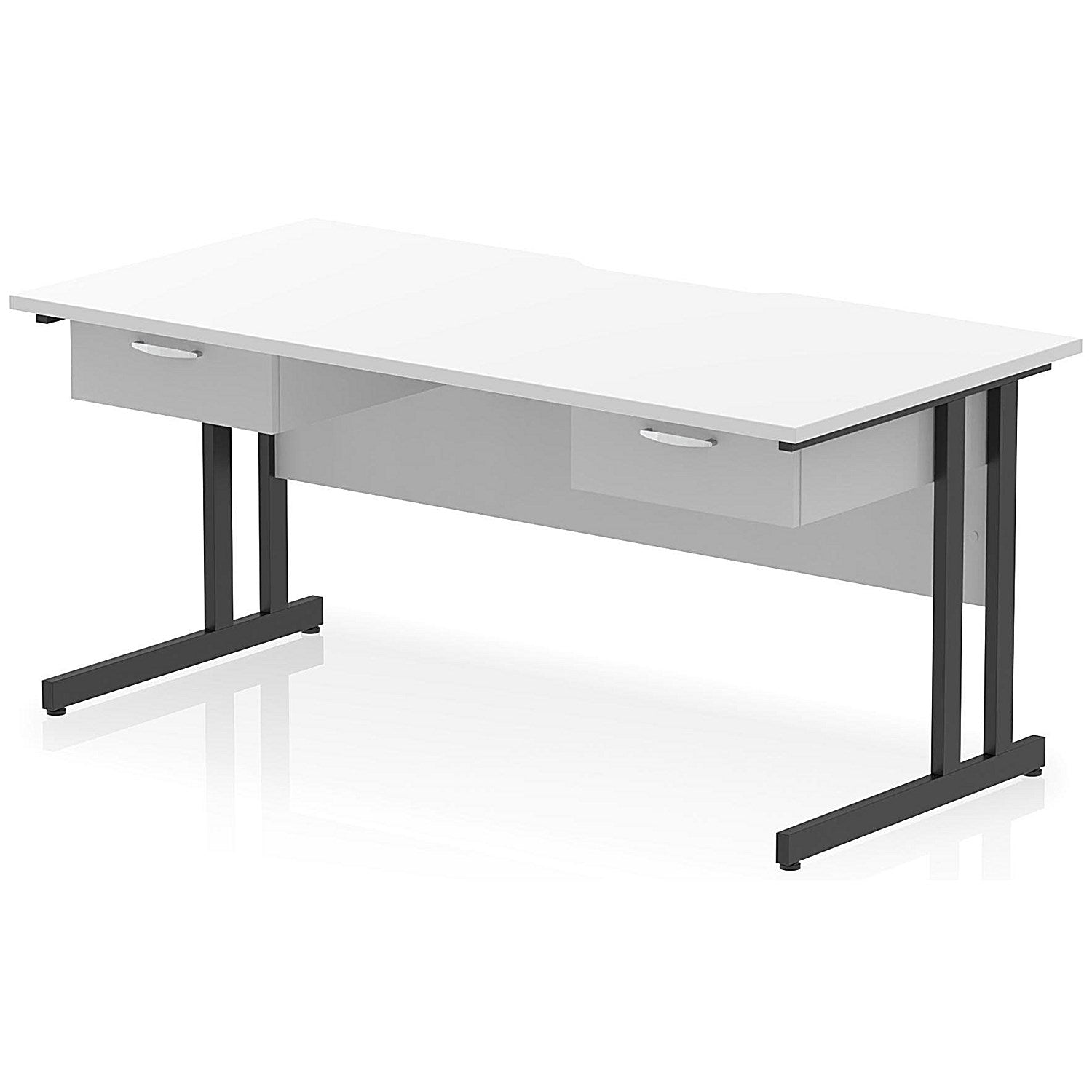 Impulse 1600mm Scalloped Edge Rectangular Desk, Black Cantilever Legs, White, With 2 x 1 Drawer Fixed Pedestals Easy2Order : I006416