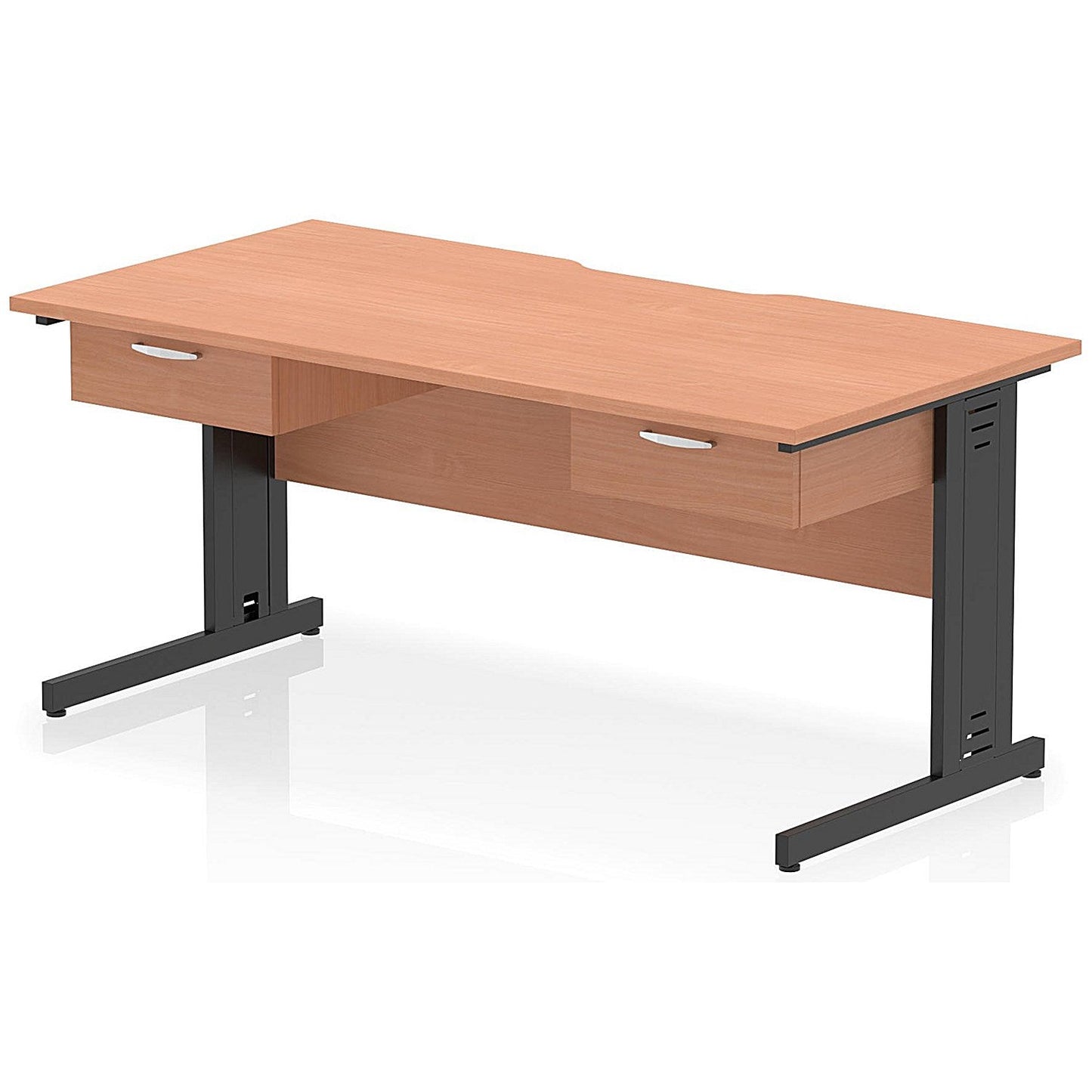 Impulse 1600mm Scalloped Edge Rectangular Desk, Black Cable Managed Legs, Beech, With 2 x 1 Drawer Fixed Pedestals Easy2Order : I006419