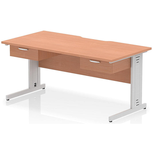 Impulse 1600mm Scalloped Edge Rectangular Desk, Silver Cable Managed Legs, Beech, With 2 x 1 Drawer Fixed Pedestals Easy2Order : I006420