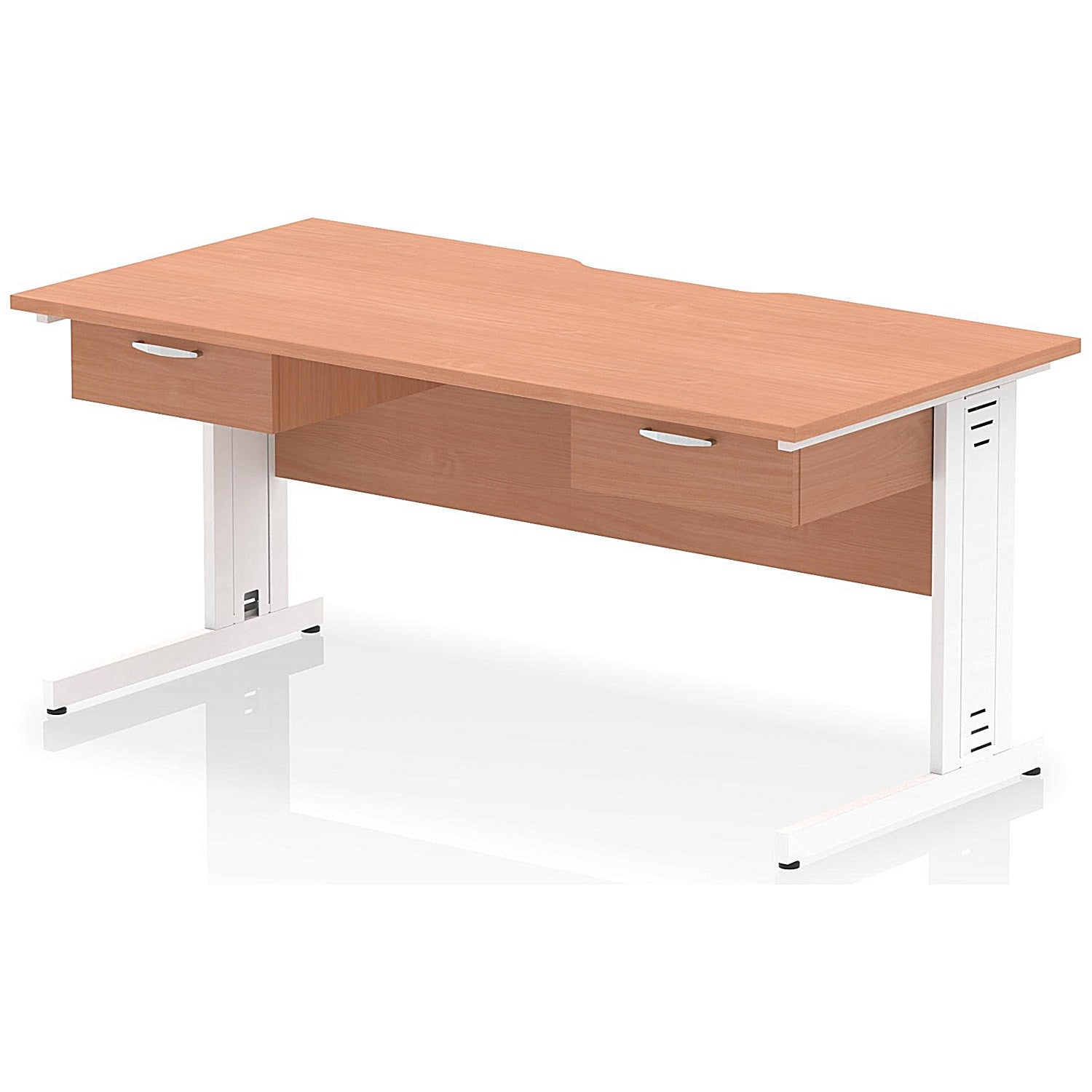Impulse 1600mm Scalloped Edge Rectangular Desk, White Cable Managed Legs, Beech, With 2 x 1 Drawer Fixed Pedestals Easy2Order : I006421