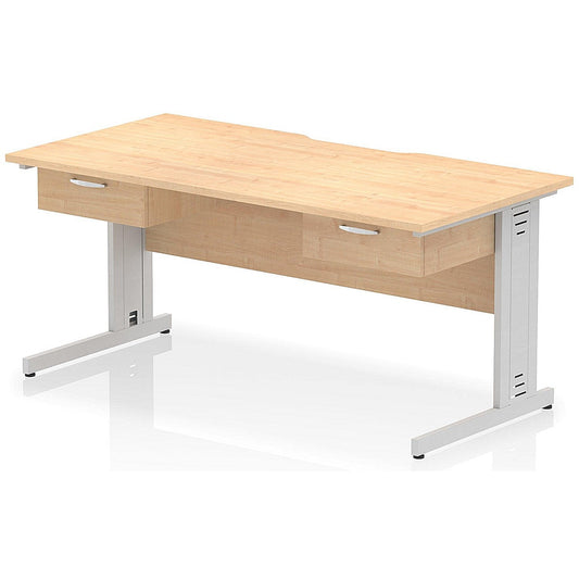 Impulse 1600mm Scalloped Edge Rectangular Desk, Silver Cable Managed Legs, Maple, With 2 x 1 Drawer Fixed Pedestals Easy2Order : I006426