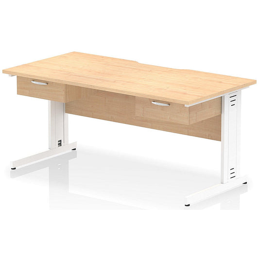 Impulse 1600mm Scalloped Edge Rectangular Desk, White Cable Managed Legs, Maple, With 2 x 1 Drawer Fixed Pedestals Easy2Order : I006427
