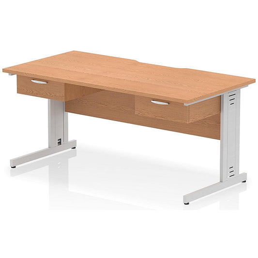 Impulse 1600mm Scalloped Edge Rectangular Desk, Silver Cable Managed Legs, Oak, With 2 x 1 Drawer Fixed Pedestals Easy2Order : I006429