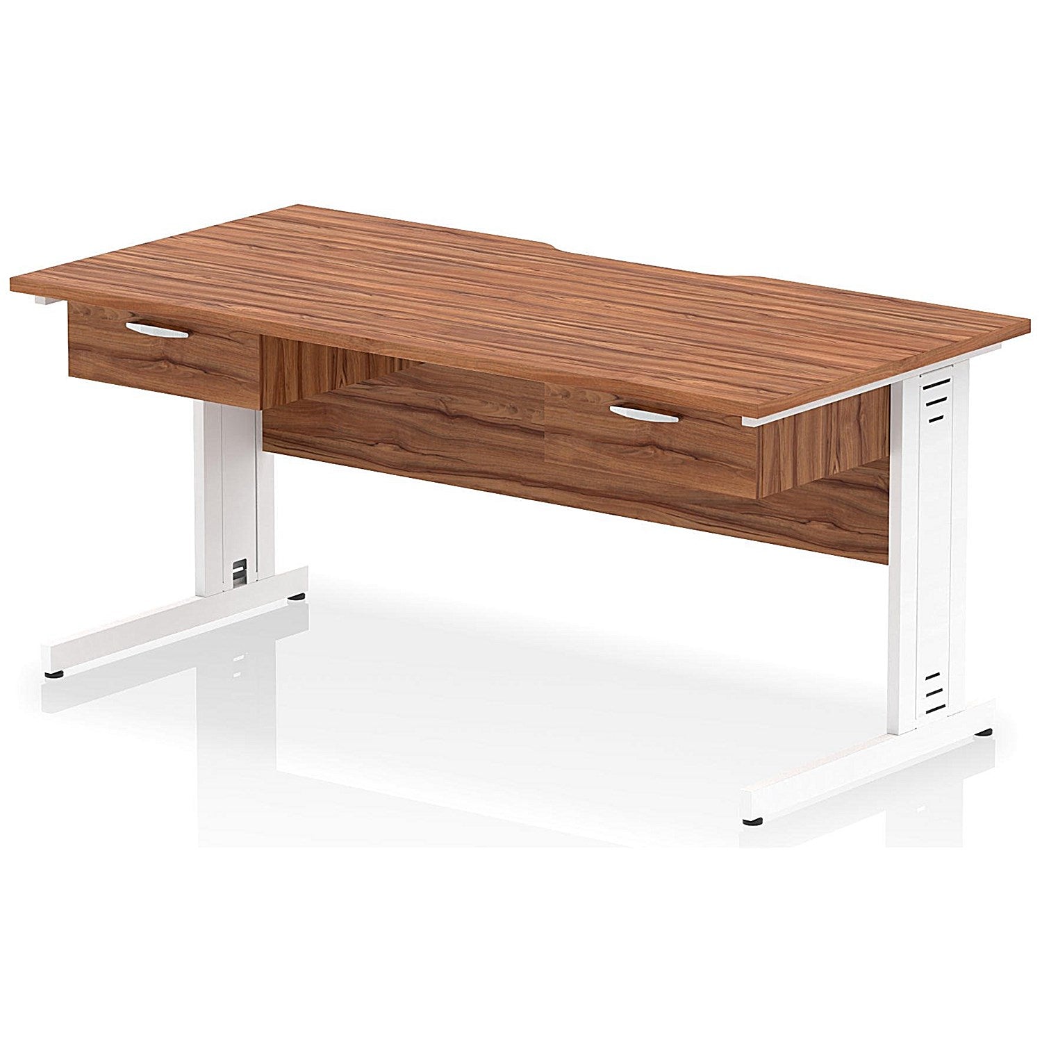 Impulse 1600mm Scalloped Edge Rectangular Desk, White Cable Managed Legs, Walnut, With 2 x 1 Drawer Fixed Pedestals Easy2Order : I006433
