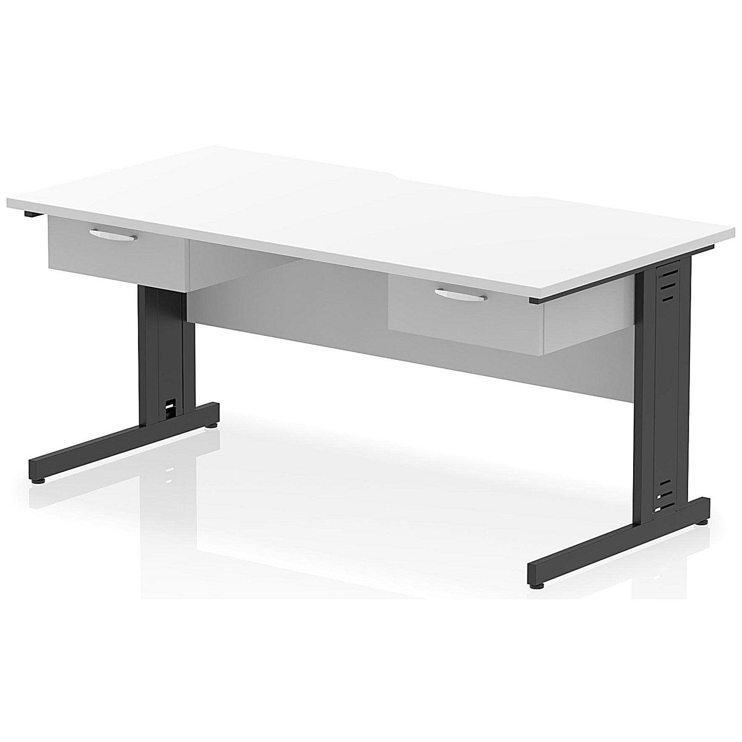 Impulse 1600mm Scalloped Edge Rectangular Desk, Black Cable Managed Legs, White, With 2 x 1 Drawer Fixed Pedestals Easy2Order : I006434