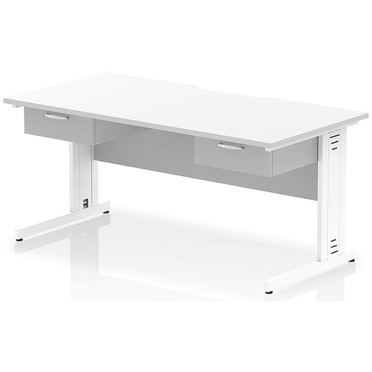 Impulse 1600mm Scalloped Edge Rectangular Desk, White Cable Managed Legs, White, With 2 x 1 Drawer Fixed Pedestals Easy2Order : I006436