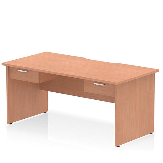 Impulse 1600mm Scalloped Edge Rectangular Desk, Panel End Legs, Beech With 2 x 1 Drawer Fixed Pedestals Easy2Order : I006437